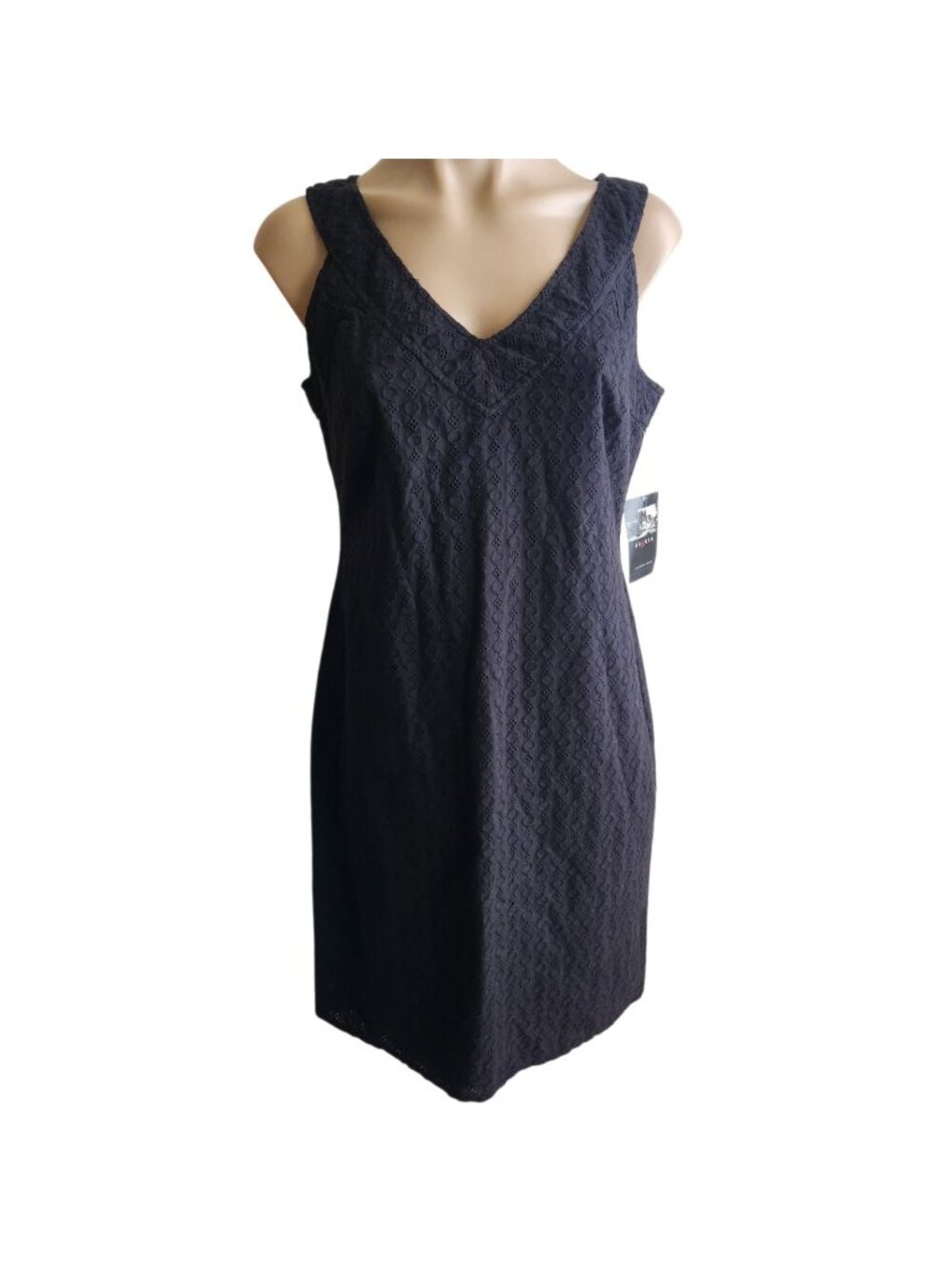 V-Neck Business Casual Sleeveless Sheath Eyelet Black Dress Size 4